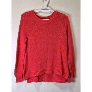 White + Warren Women's Red Cotton Linen Blend Sweater S High-Low Hem Casual